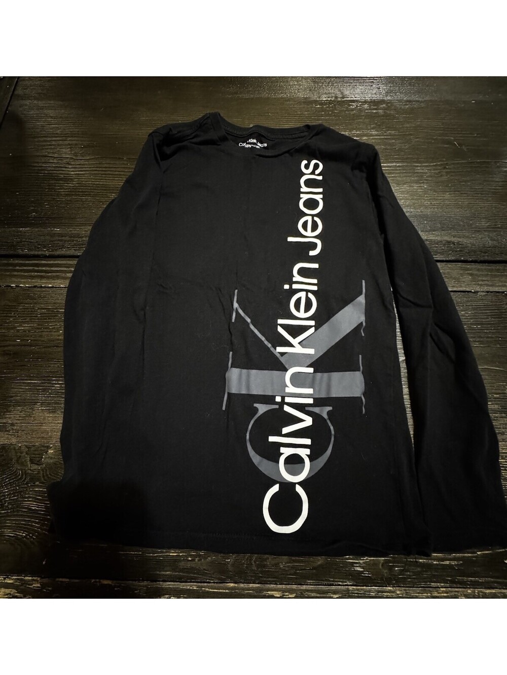 Calvin Klein Jeans Boys Size 8 Black Long Sleeve CK Logo Graphic Shirt